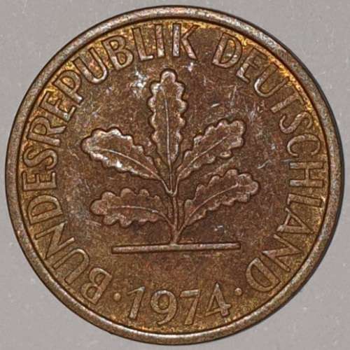 1974 D - 5 PFENNIG - FIVE PFENNIG - GERMANY - FEDERAL REPUBLIC - (Brass Clad Steel)